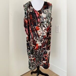 IN WEAR Akia Sleeveless Lined Graffiti Abstract Multi-Colour Shift Dress FLAW